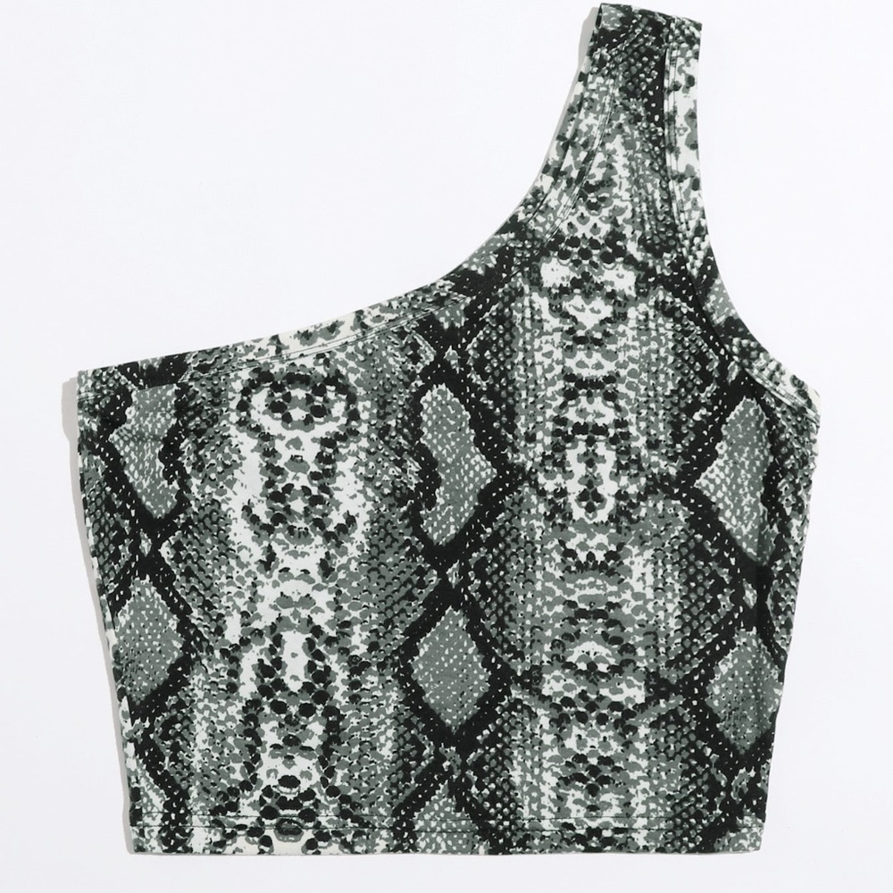 One Shoulder Snakeskin Print Crop Top